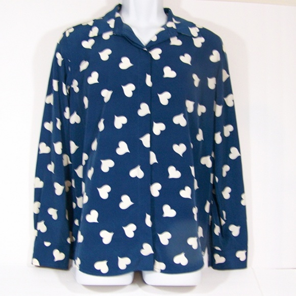 LC Lauren Conrad Tops - LC Lauren Conrad Button Down Top Navy w/ Hearts L